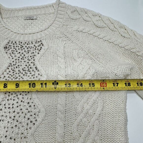 J Crew Factory Embellished Beads Cable-Knit Sweater Ivory White - Womens Size M - Picture 6 of 10